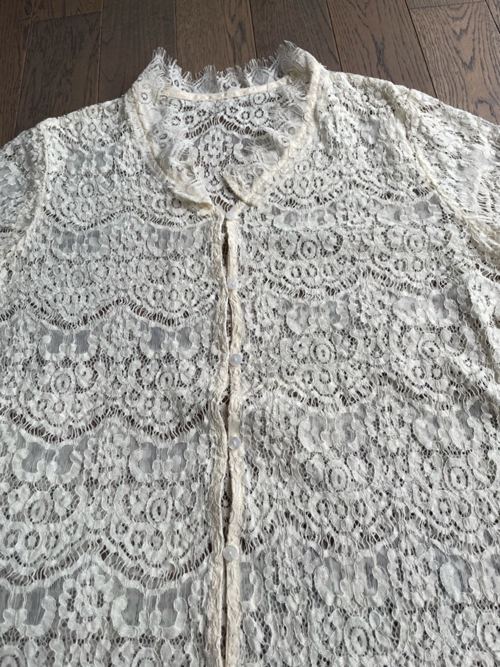 Cream Lace-Trim V-Neck Women's Cardigan Sweater - Picture 4 of 10